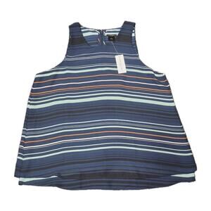 Ann Taylor Sleeveless Blouse Women Medium Tank Blue Striped Office Chic Business